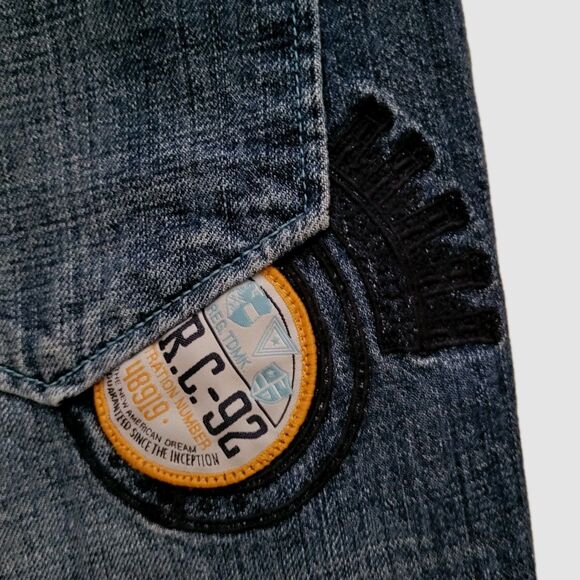 Vtg Phat Farm Jeans Mens 38x33 (32L) Blue Baggy Hop Hop Skater Logo Patches Y2K - Picture 8 of 16
